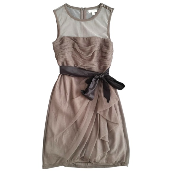 White by Vera Wang Gray Tulle Ruched Cocktail Dress with Sash Size 10 VW361021 - Picture 2 of 7